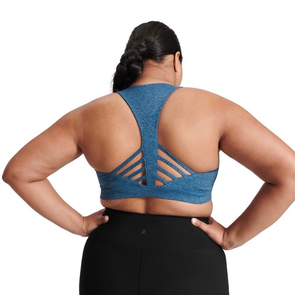 Peloton Logo Heathered Blue Strappy Sports Bra Size XL *Missing Cup Pads* - Picture 2 of 5